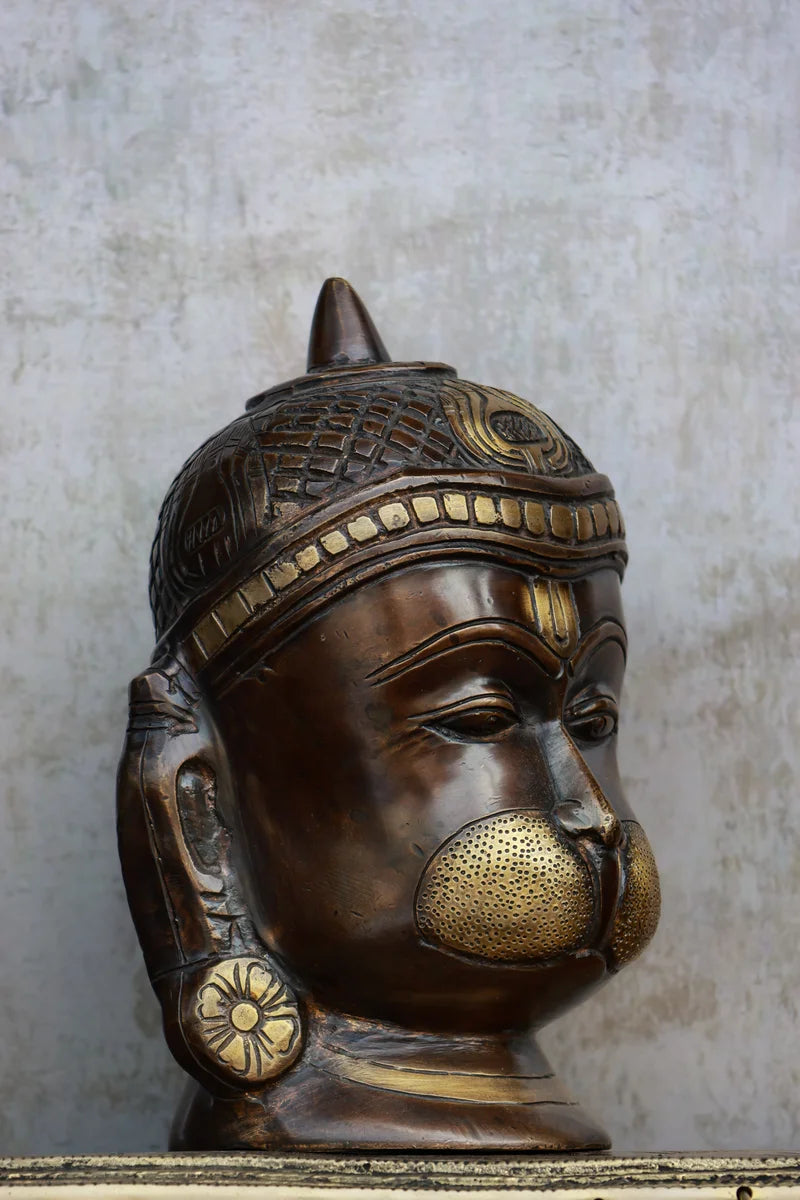 7″ Hanuman Face | Handcrafted Brass | Brown Finish
