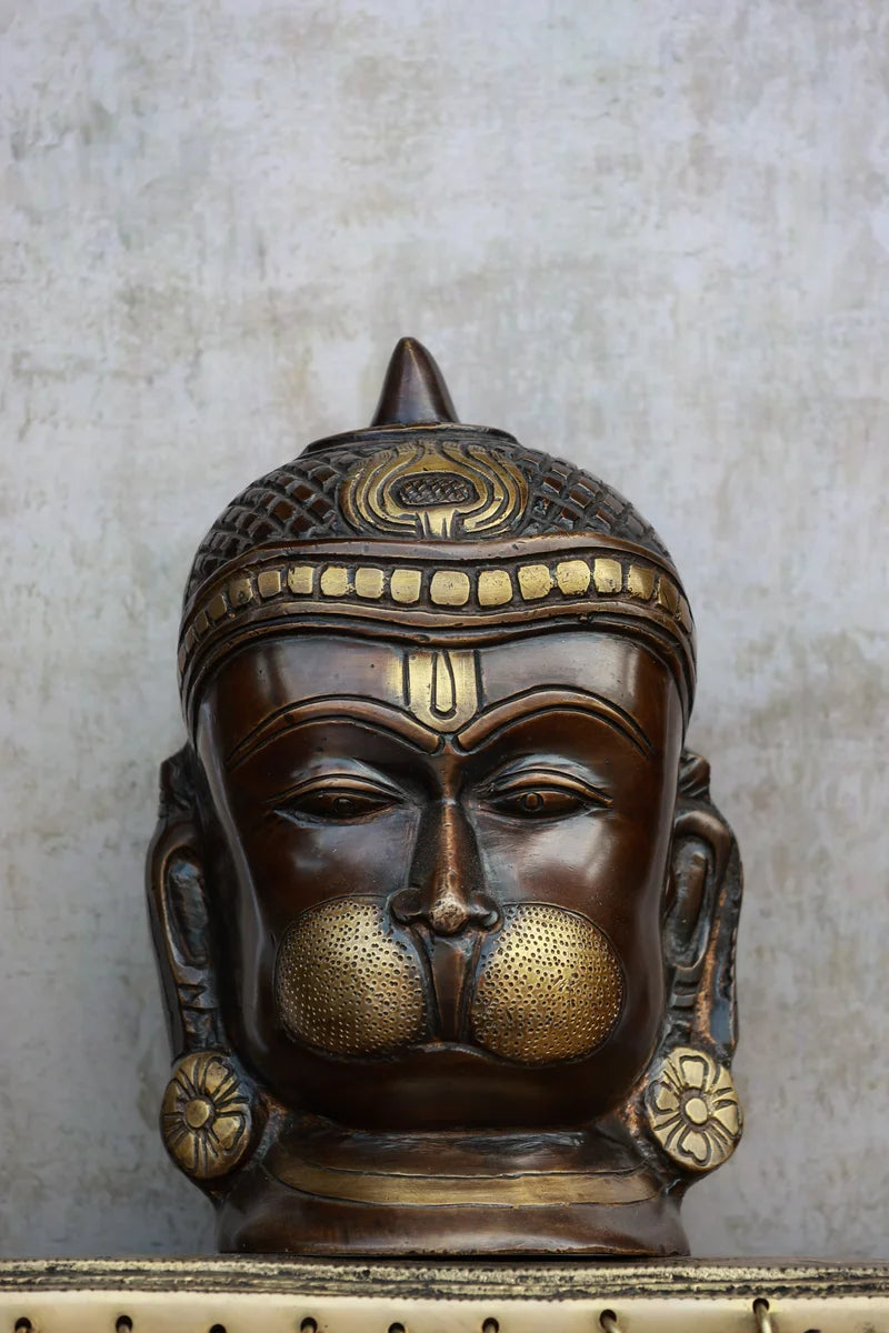 7″ Hanuman Face | Handcrafted Brass | Brown Finish