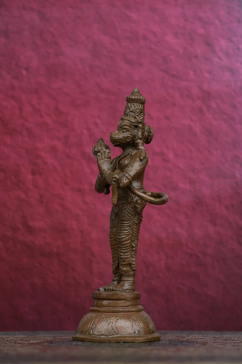 6″ Hanuman (Anjali Mudra) | Handcrafted Panchaloha | Wood Patina