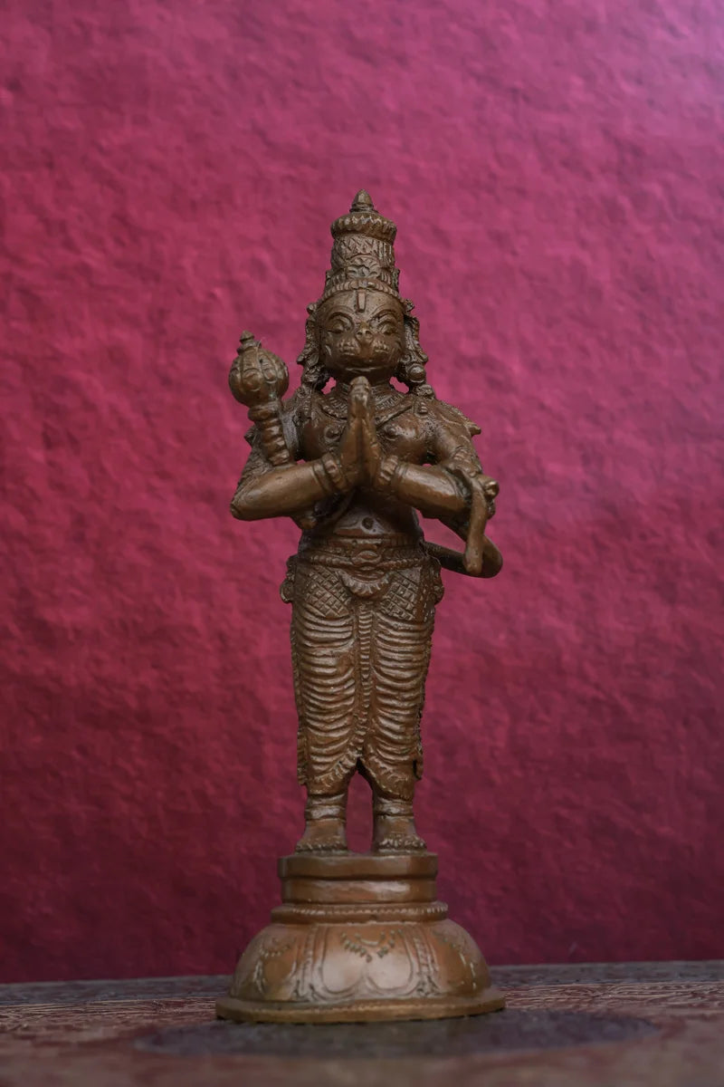 6″ Hanuman (Anjali Mudra) | Handcrafted Panchaloha | Wood Patina