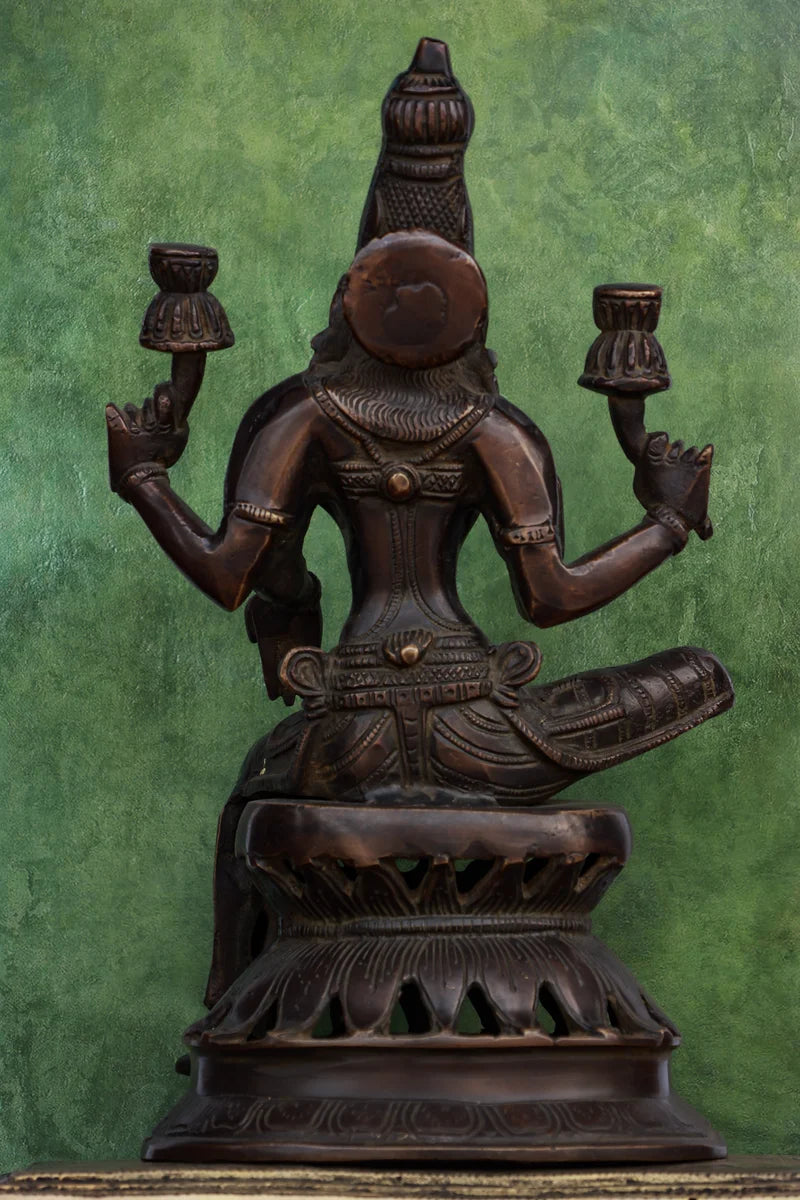 12″ Sitting Lakshmi (Chola Style) | Handcrafted Brass | Brown Finish