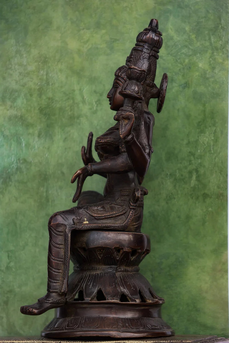 12″ Sitting Lakshmi (Chola Style) | Handcrafted Brass | Brown Finish