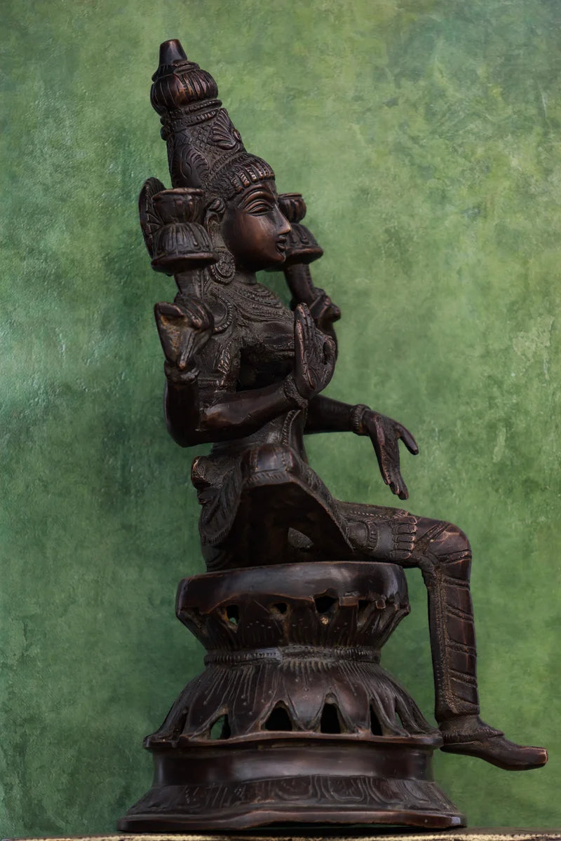 12″ Sitting Lakshmi (Chola Style) | Handcrafted Brass | Brown Finish