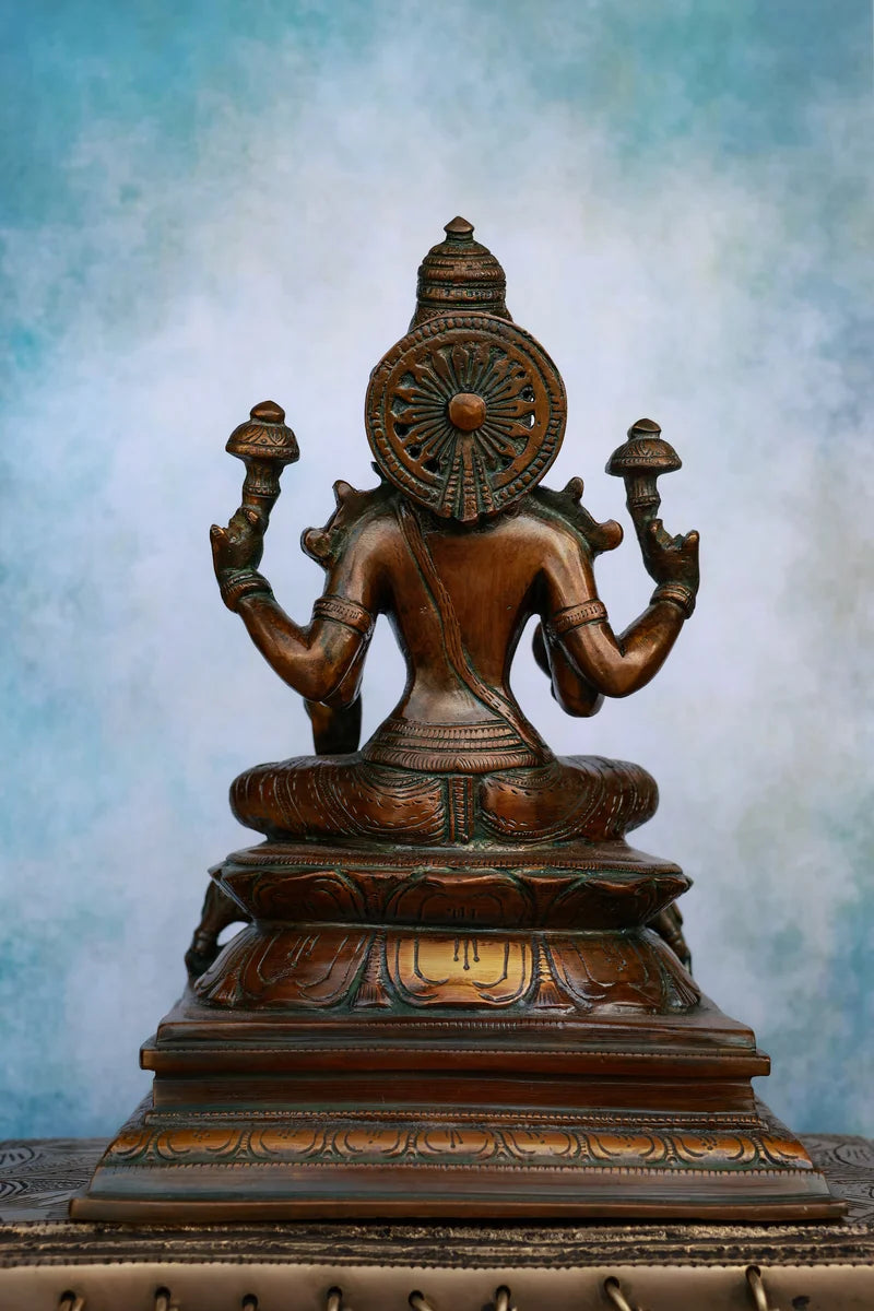 9″ Seated Goddess Lakshmi | Handcrafted Brass | Antique Brown Finish