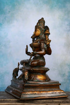 9″ Seated Goddess Lakshmi | Handcrafted Brass | Antique Brown Finish
