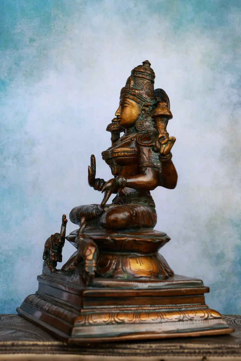 9″ Seated Goddess Lakshmi | Handcrafted Brass | Antique Brown Finish