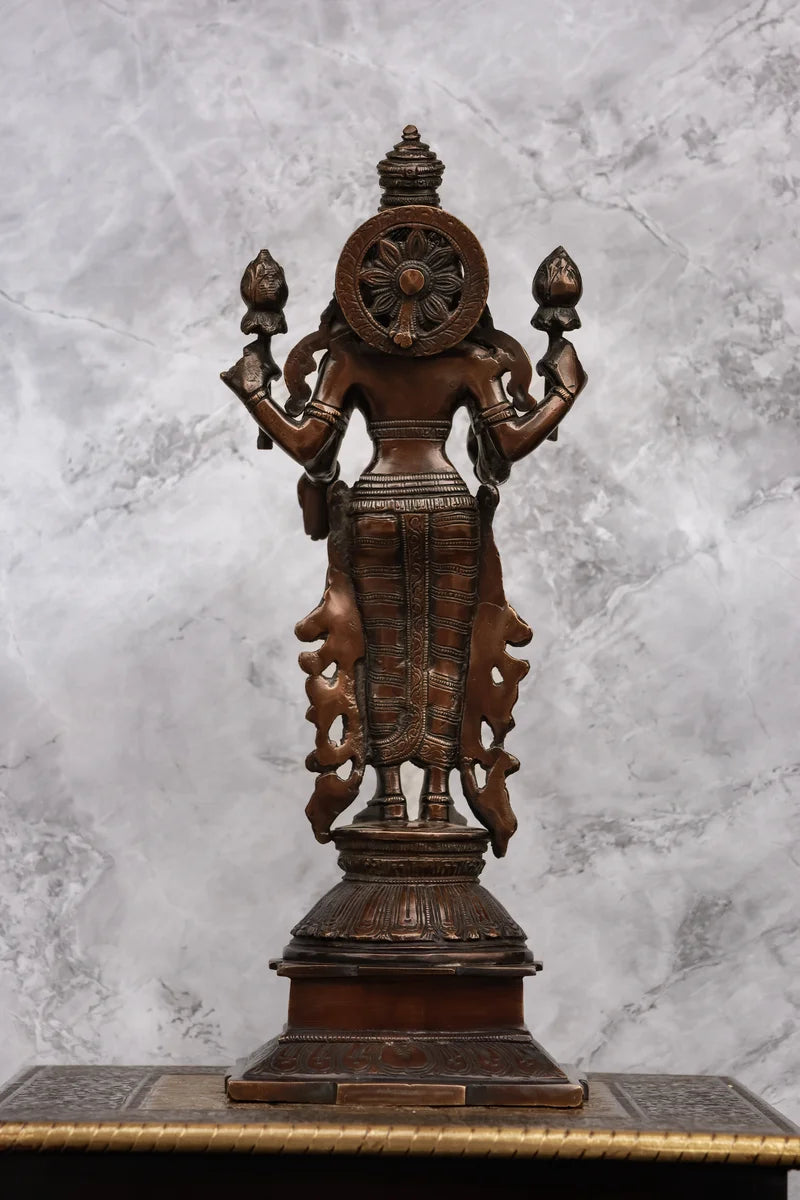 14″ Divine Mahalakshmi Standing | Handcrafted Brass | Antique Brown Finish