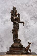 14″ Divine Mahalakshmi Standing | Handcrafted Brass | Antique Brown Finish