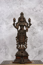 14″ Divine Mahalakshmi Standing | Handcrafted Brass | Antique Brown Finish