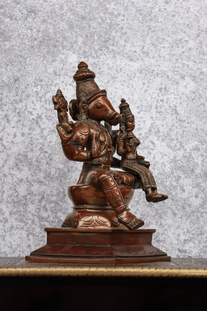 9″ Lakshmi Varaha (Varagar) | Handcrafted Brass | Antique Brown Finish