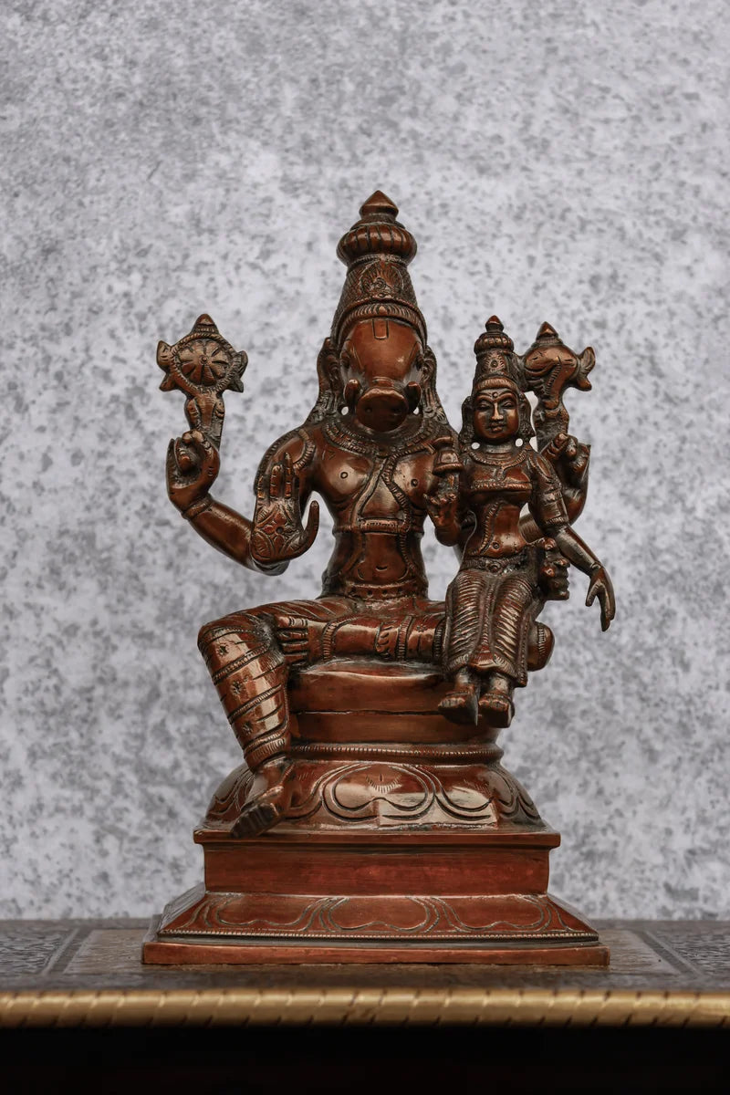 9″ Lakshmi Varaha (Varagar) | Handcrafted Brass | Antique Brown Finish