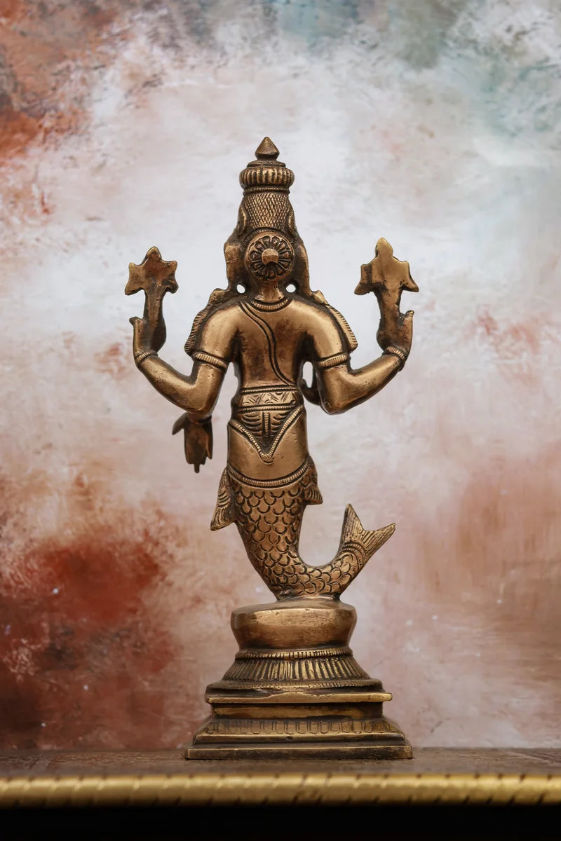 9″ Matsya Avatar | Handcrafted Brass | Antique Brown Finish
