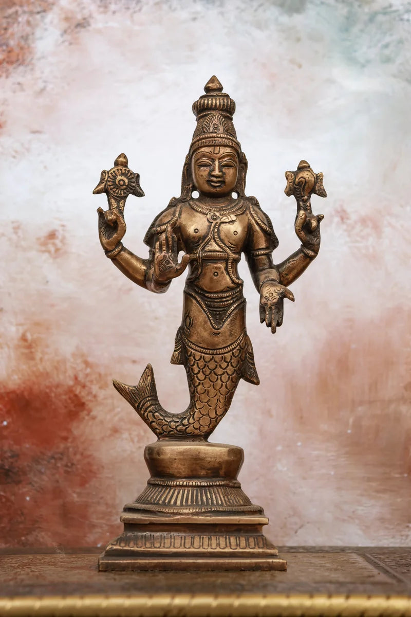 9″ Matsya Avatar | Handcrafted Brass | Antique Brown Finish