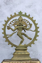 13″ Divine Nataraja | Handcrafted Brass | Dull Green Finish