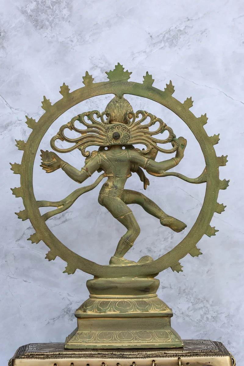 13″ Divine Nataraja | Handcrafted Brass | Dull Green Finish