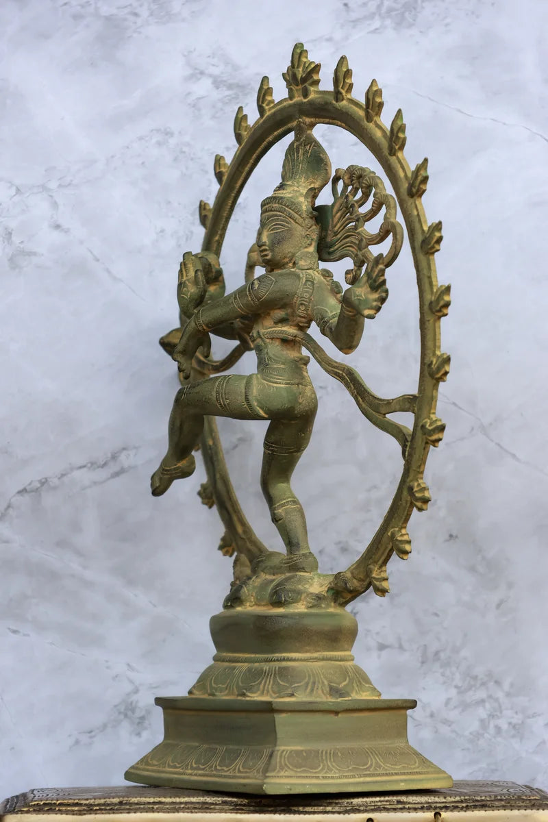 13″ Divine Nataraja | Handcrafted Brass | Dull Green Finish