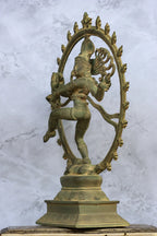 13″ Divine Nataraja | Handcrafted Brass | Dull Green Finish