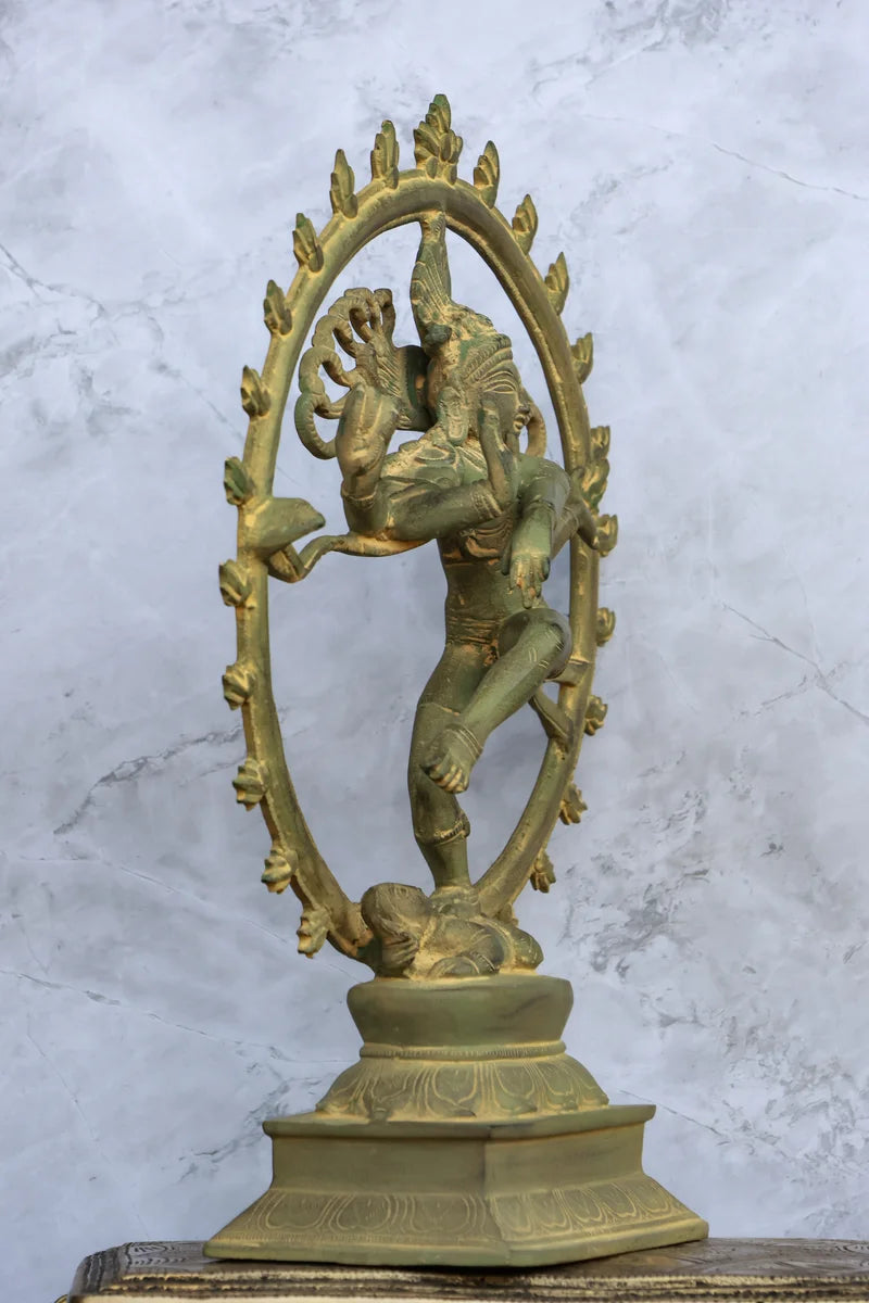 13″ Divine Nataraja | Handcrafted Brass | Dull Green Finish