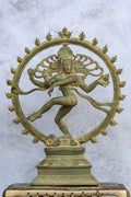 13″ Divine Nataraja | Handcrafted Brass | Dull Green Finish