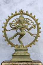 13″ Divine Nataraja | Handcrafted Brass | Dull Green Finish