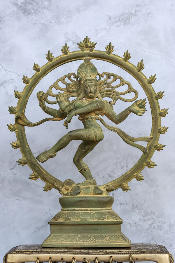 13″ Divine Nataraja | Handcrafted Brass | Dull Green Finish