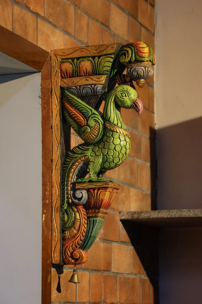 18″ Vibrant Parrot Wall Brackets for Home Décor | Handcrafted Wood Carving