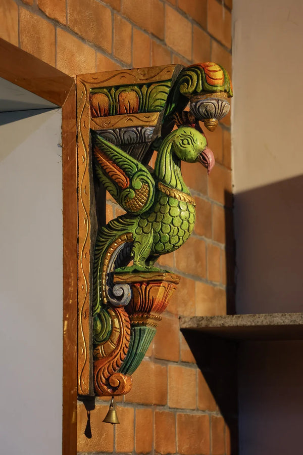 18″ Vibrant Parrot Wall Brackets for Home Décor | Handcrafted Wood Carving dimensions