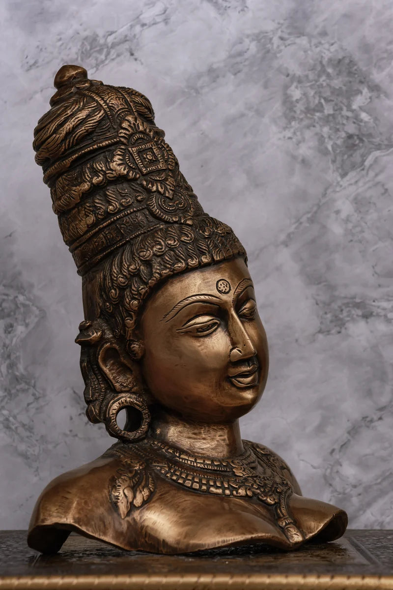 11″ Divine Parvathi Bust | Handcrafted Brass | Antique Finish
