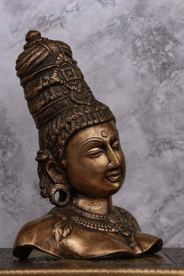 11″ Divine Parvathi Bust | Handcrafted Brass | Antique Finish dimensions
