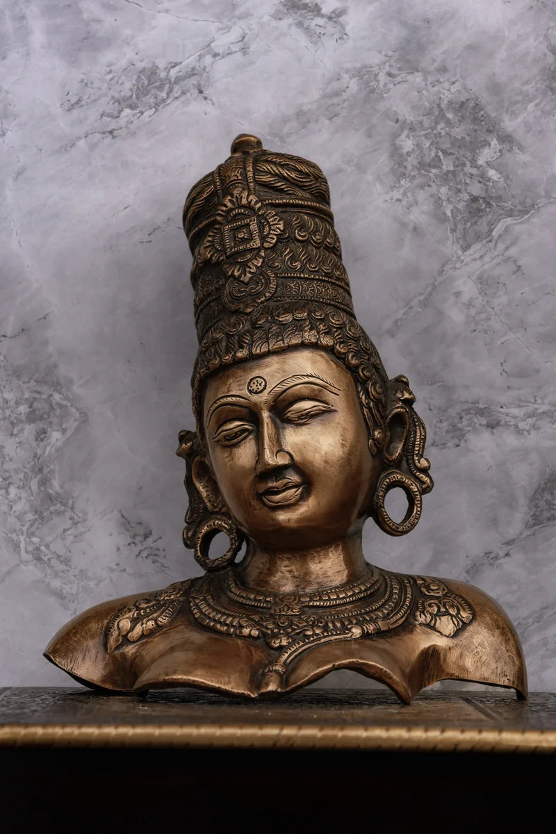 11″ Divine Parvathi Bust | Handcrafted Brass | Antique Finish