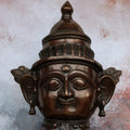 8″ Parvathi Mask (Tabletop) | Handcrafted Brass | Antique Brown Finish