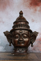 8″ Parvathi Mask (Tabletop) | Handcrafted Brass | Antique Brown Finish