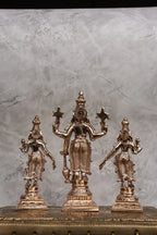 6″ Perumal Set with Sridevi &amp; Bhudevi | Handcrafted Panchaloha Idols | Polished Finish