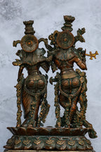 14″ Radha Krishna Idol | Handcrafted Brass | Brown Patina