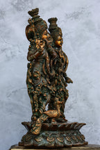 14″ Radha Krishna Idol | Handcrafted Brass | Brown Patina