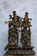 14″ Radha Krishna Idol | Handcrafted Brass | Brown Patina