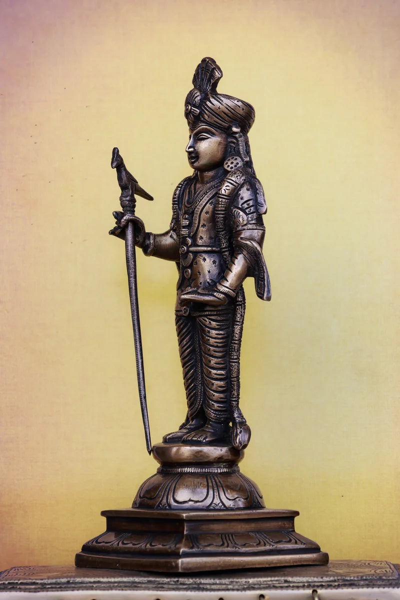 12″ Raja Alangara Murugan (Palani) | Handcrafted Brass | Antique Brass Finish