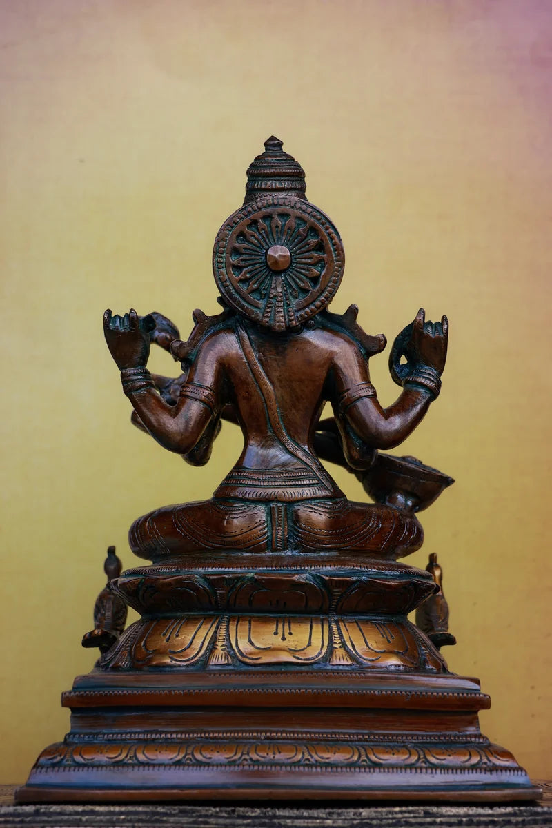 9″ Saraswathi Sitting | Handcrafted Brass | Antique Brown Finish