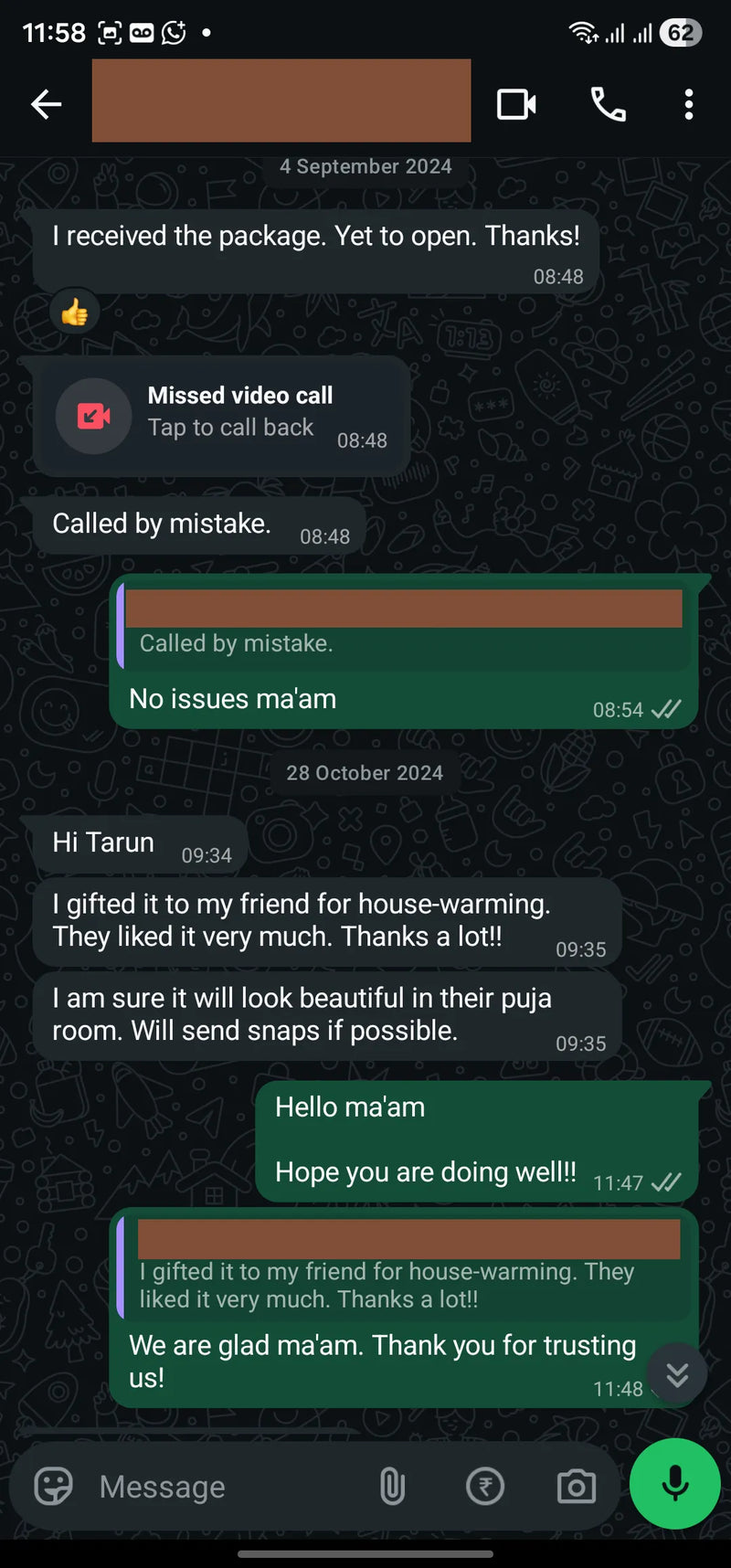 Customer WhatsApp Review