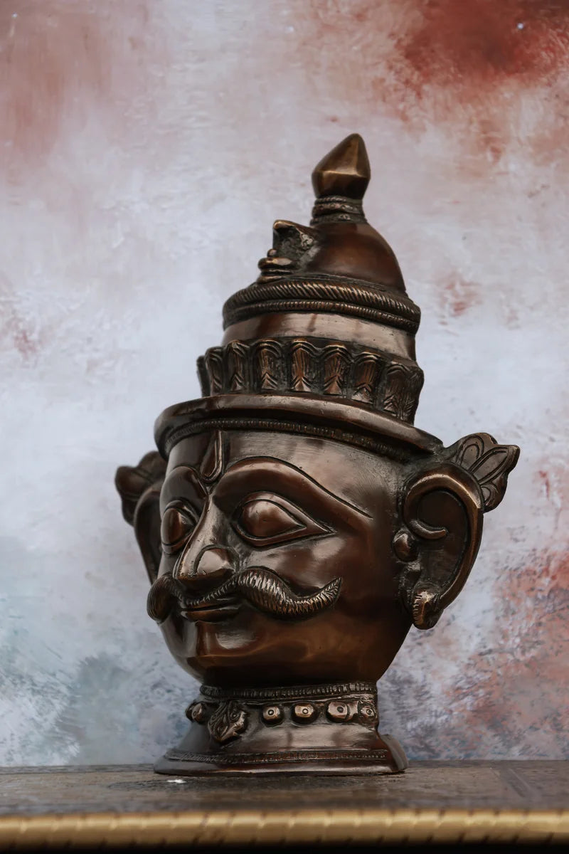 9″ Shankar Mask (Tabletop) | Handcrafted Brass | Antique Brown Finish