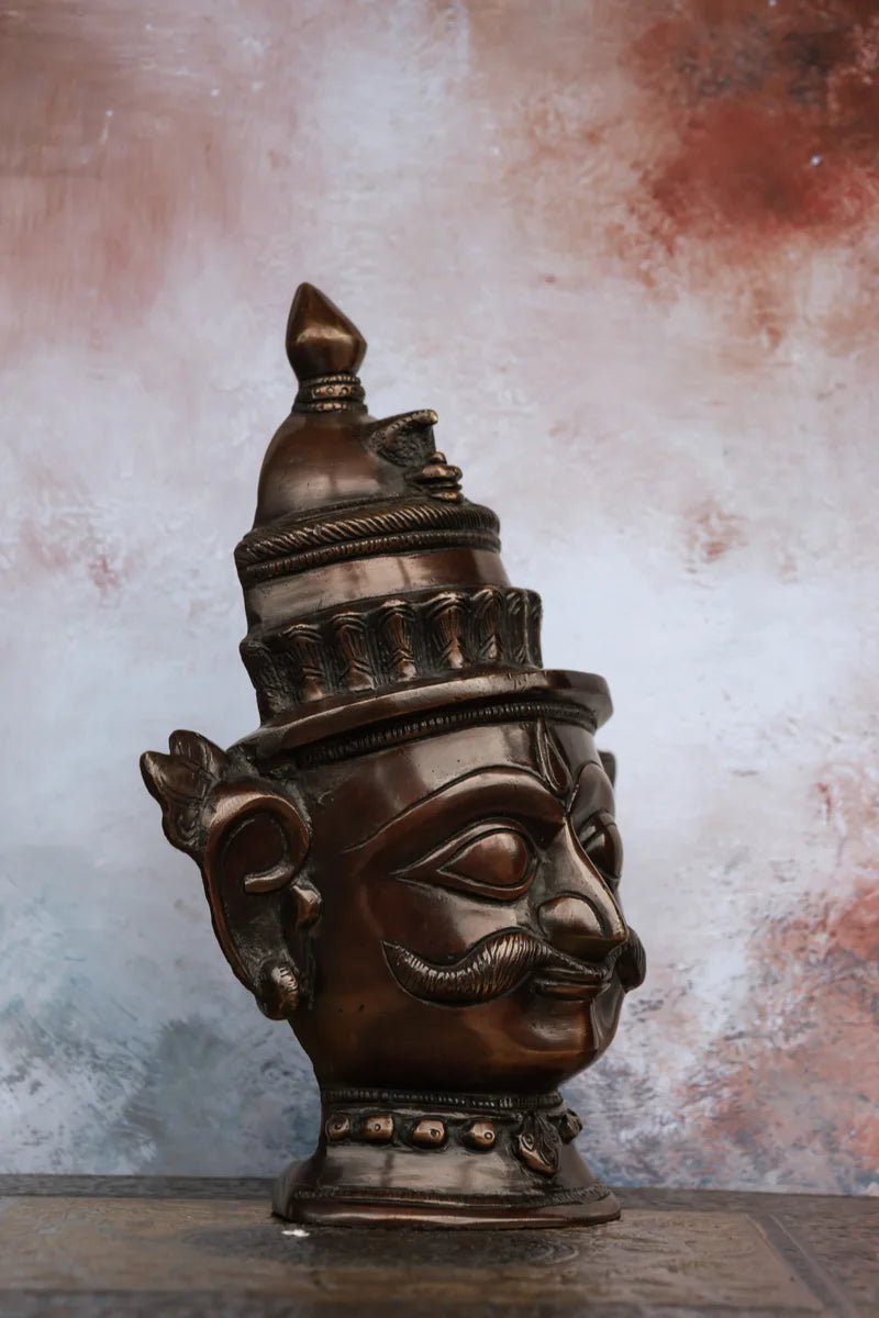 9″ Shankar Mask (Tabletop) | Handcrafted Brass | Antique Brown Finish
