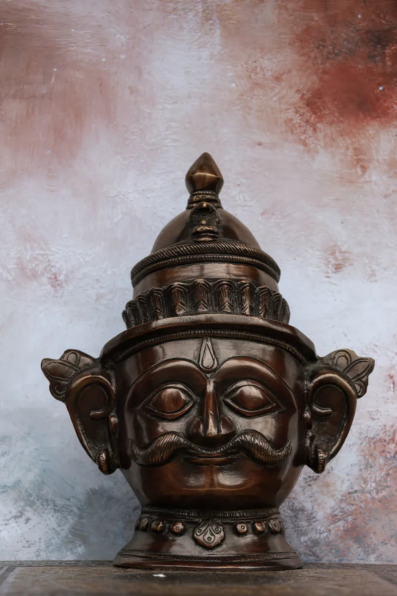 9″ Shankar Mask (Tabletop) | Handcrafted Brass | Antique Brown Finish