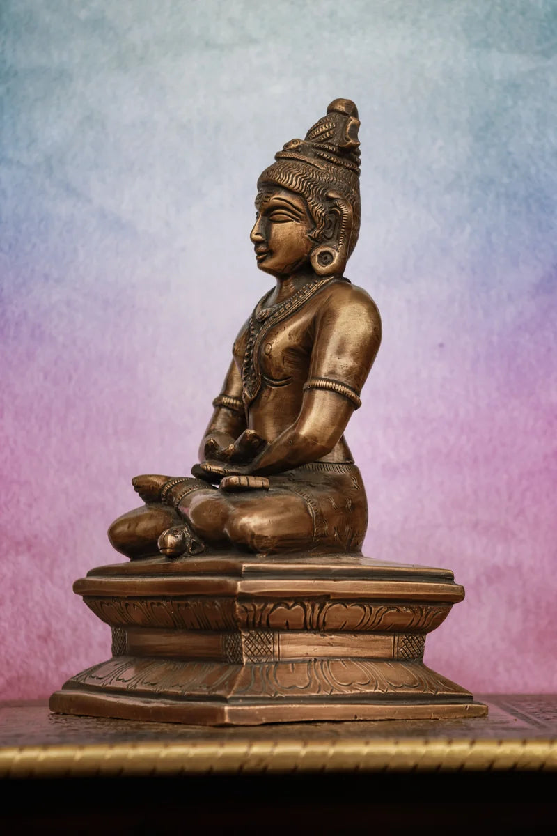 8″ Shiva in Meditation | Handcrafted Brass | Antique Brown Finish