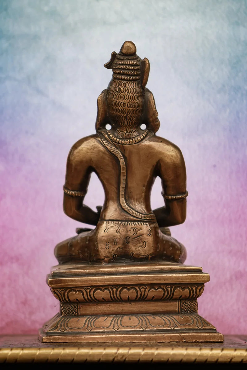 8″ Shiva in Meditation | Handcrafted Brass | Antique Brown Finish