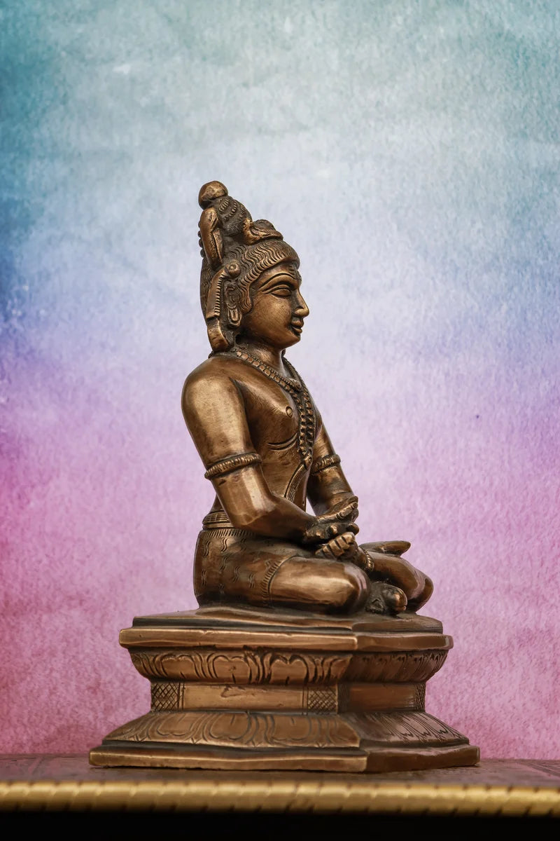 8″ Shiva in Meditation | Handcrafted Brass | Antique Brown Finish