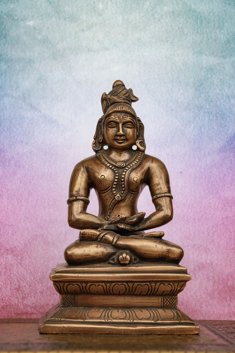 8″ Shiva in Meditation | Handcrafted Brass | Antique Brown Finish