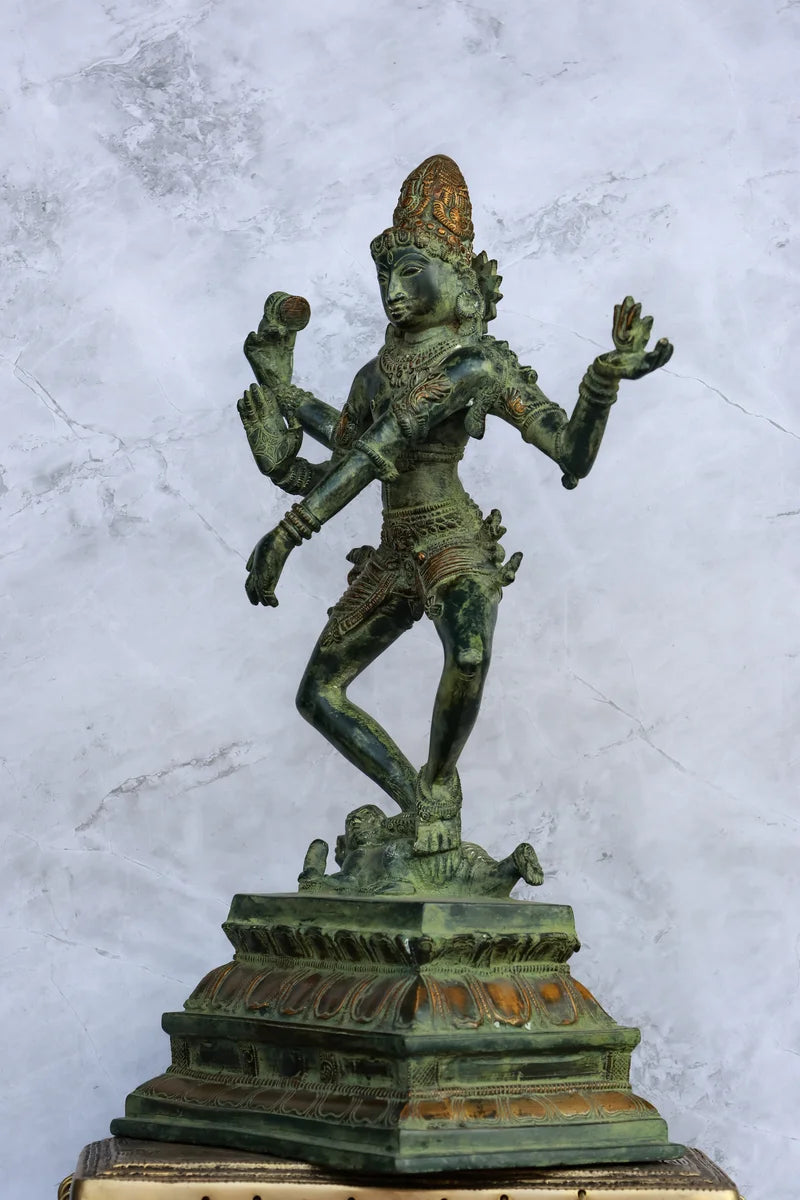15″ Shiva Tandava | Handcrafted Brass | Green Finish