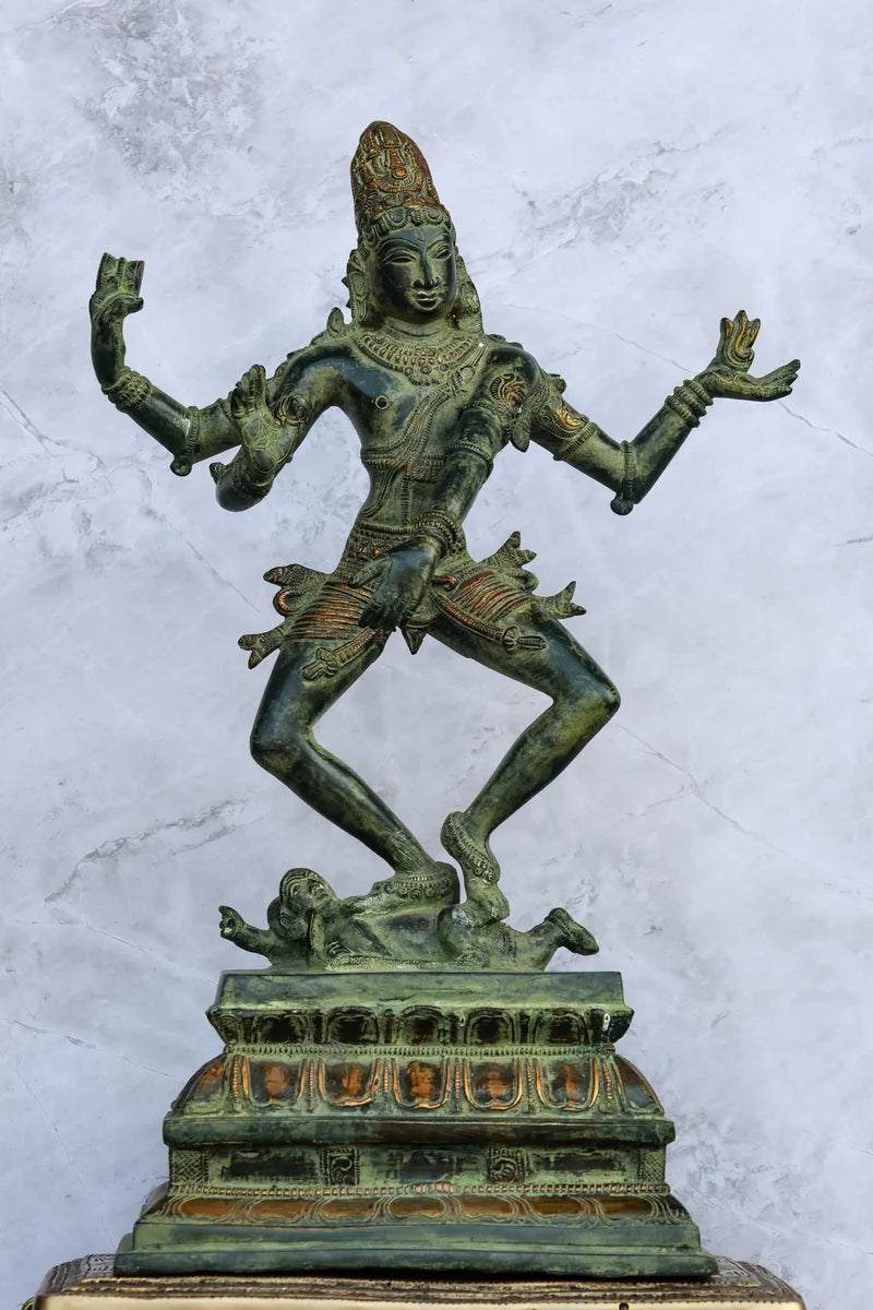 15″ Shiva Tandava | Handcrafted Brass | Green Finish