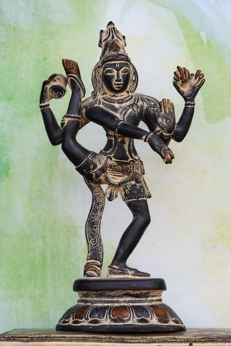 12″ Uruthuva Tandava Shiva (Leg-Up Tandava) | Handcrafted Brass | Stone Finish