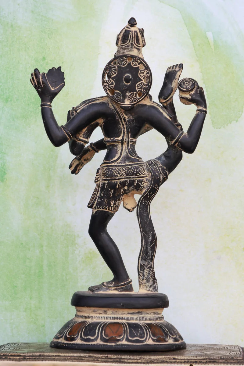 12″ Uruthuva Tandava Shiva (Leg-Up Tandava) | Handcrafted Brass | Stone Finish